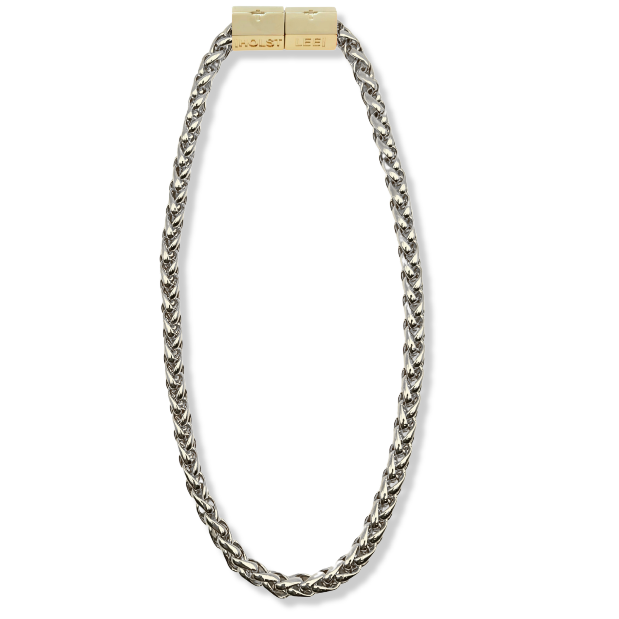 Silver chunky anchor chain necklace with 18K gold-filled magnetic clasped necklace by HOLST+LEE