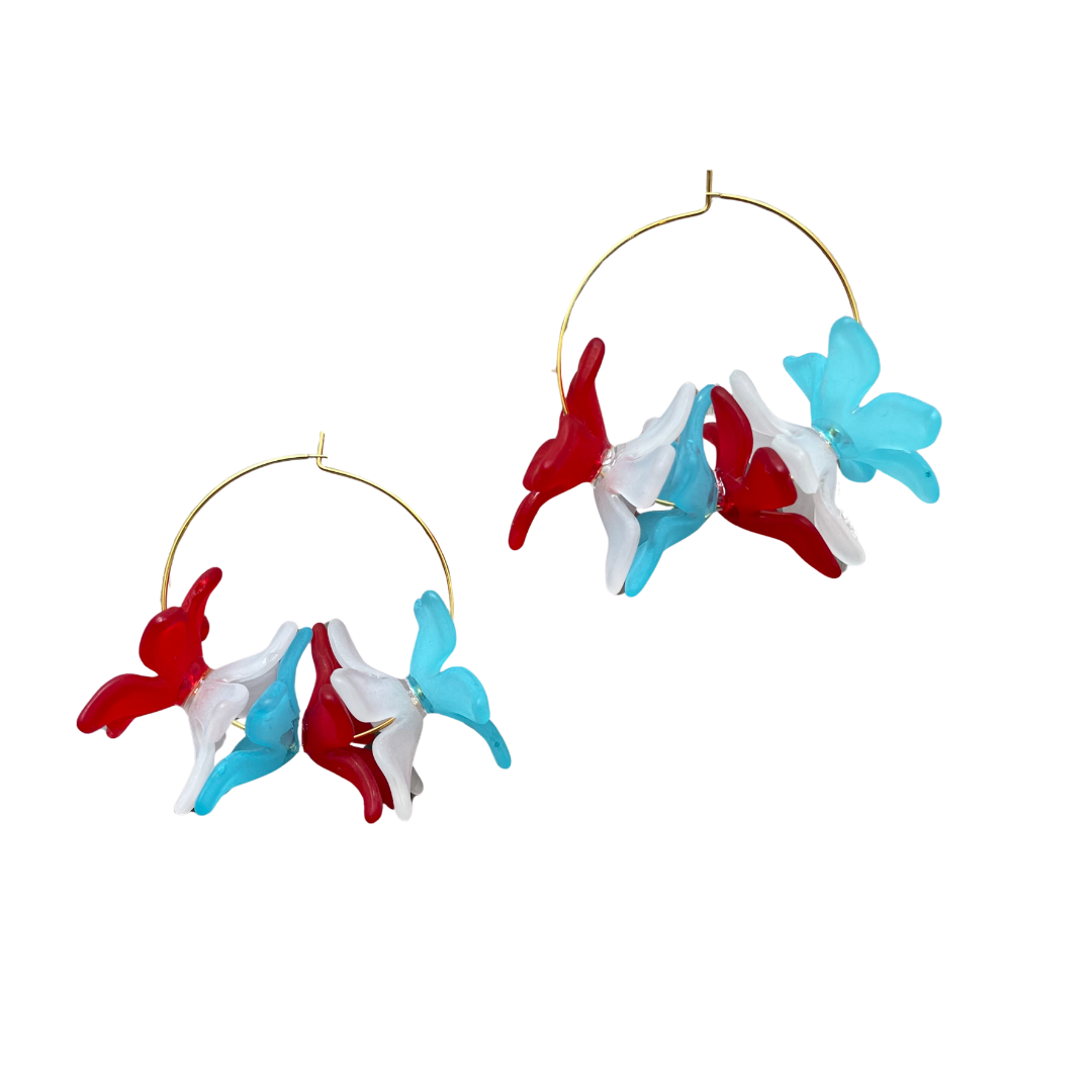 Floral Hoop Red White &amp; Blue Earrings