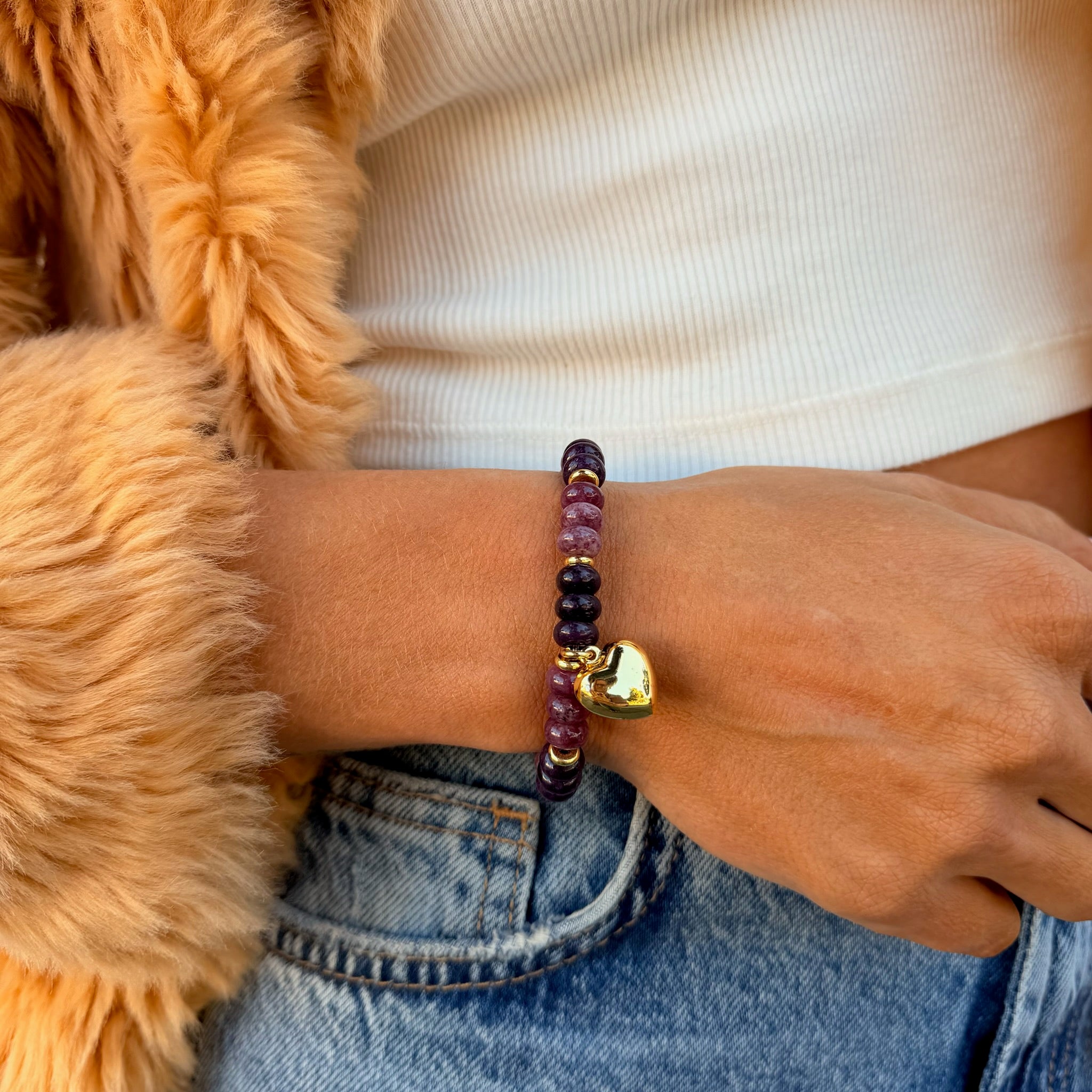Viola Gem Bracelet with Heart - on model