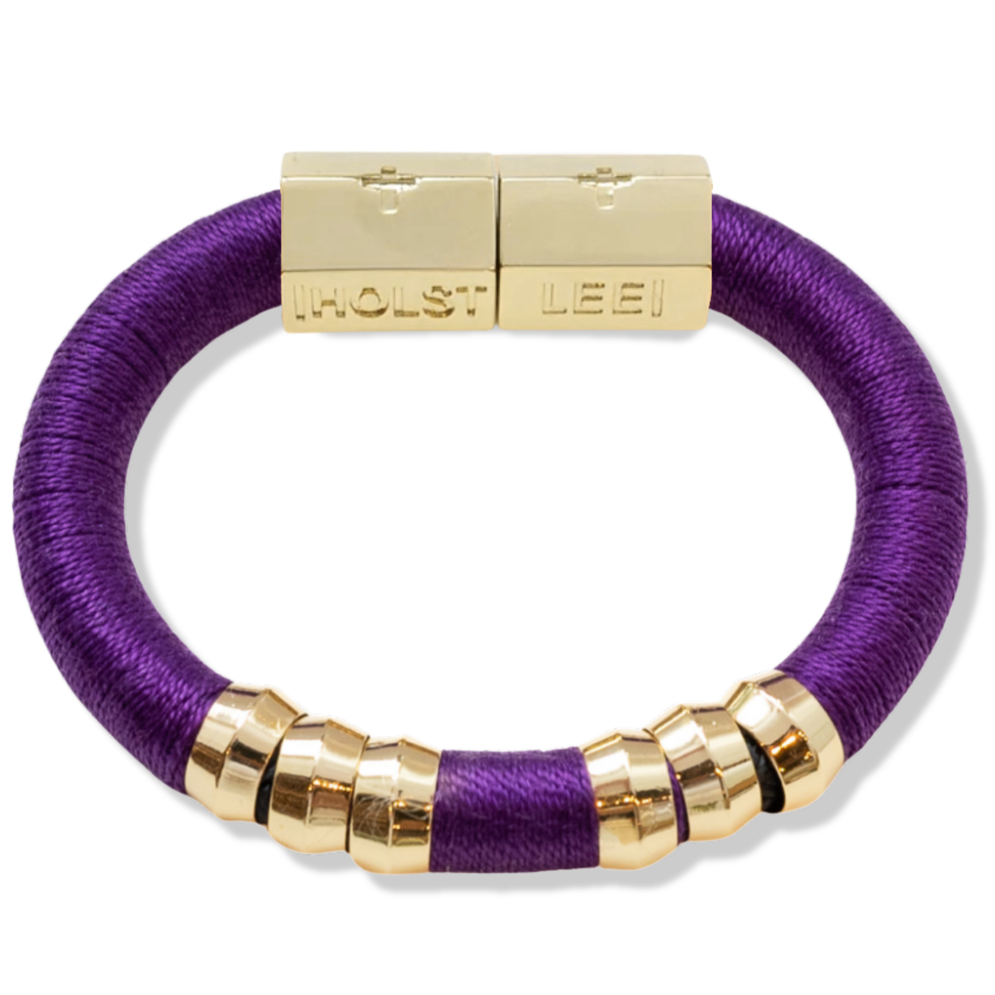 Violet Purple thread wrapped bracelet with 18K gold-filled magnetic clasped bracelet and gold ferrule accents by HOLST+LEE
