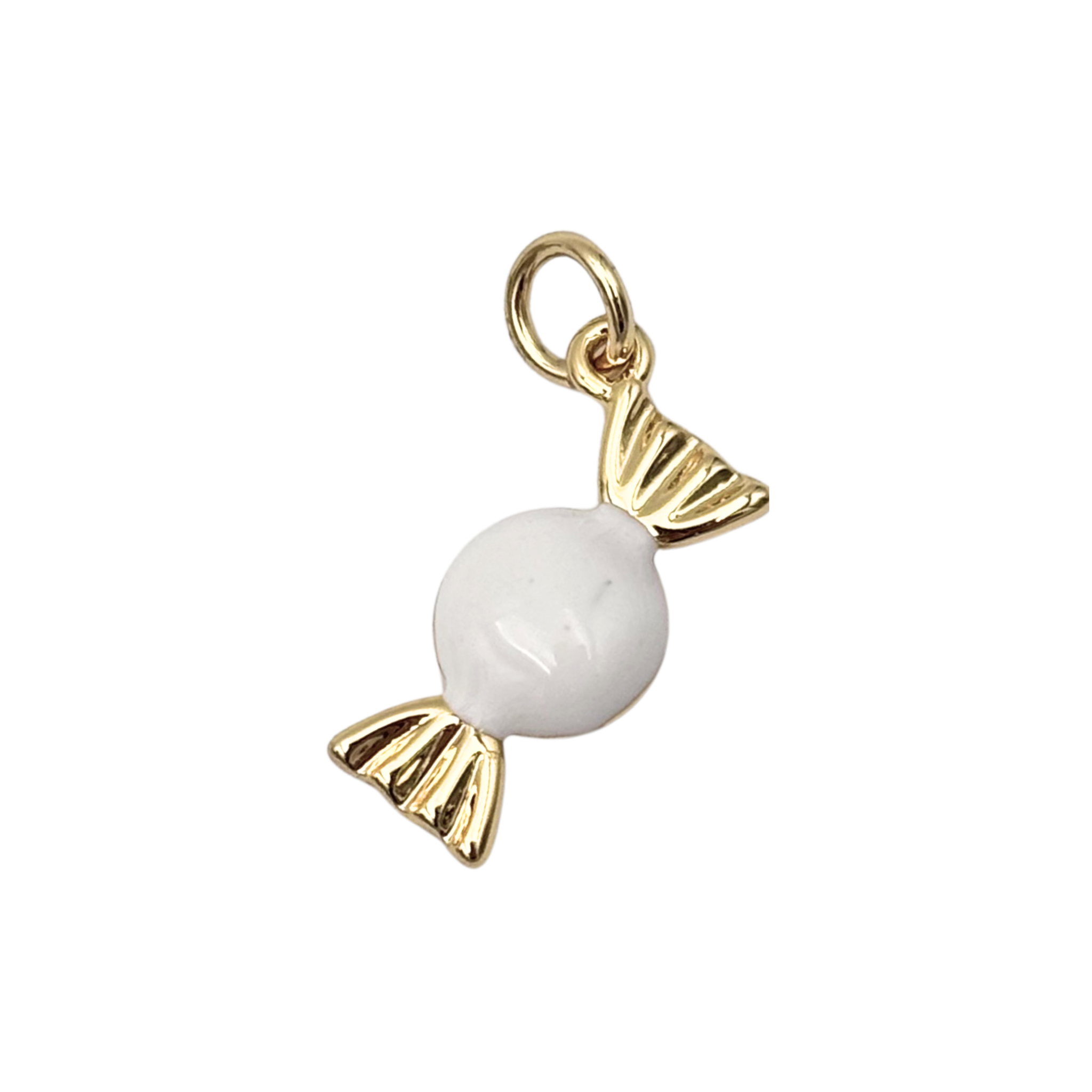 White enamel candy charm with gold twisted wrapper ends by HOLST+LEE