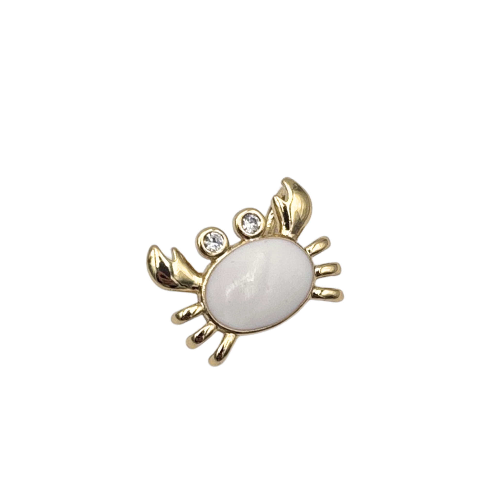 Gold crab charm pendant with white enamel and rhinestone eyes by HOLST+LEE