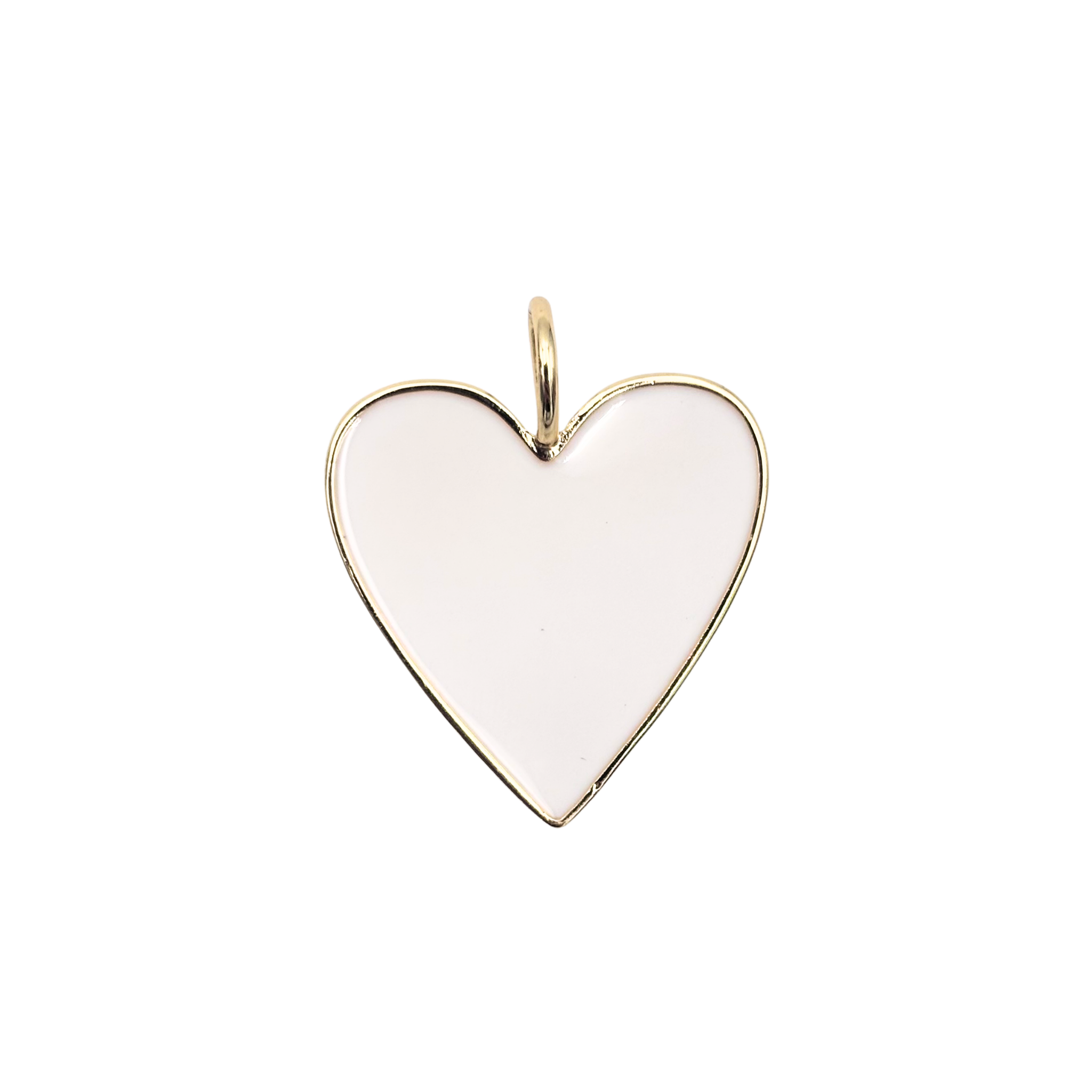 Large gold-rimmed white enamel heart charm with smooth polished face by HOLST+LEE