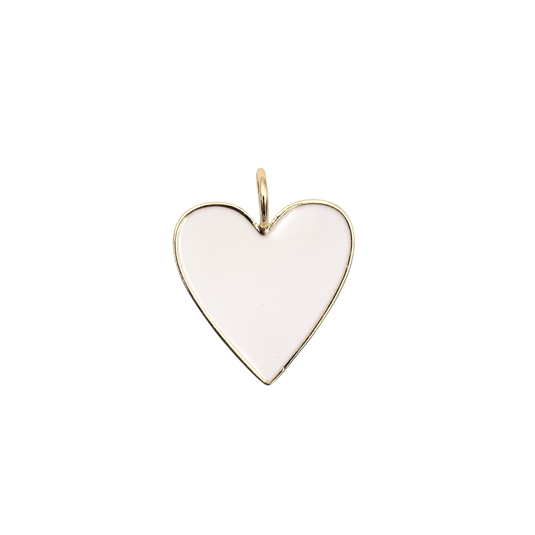 Gold-rimmed white enamel heart charm with smooth polished face by HOLST+LEE