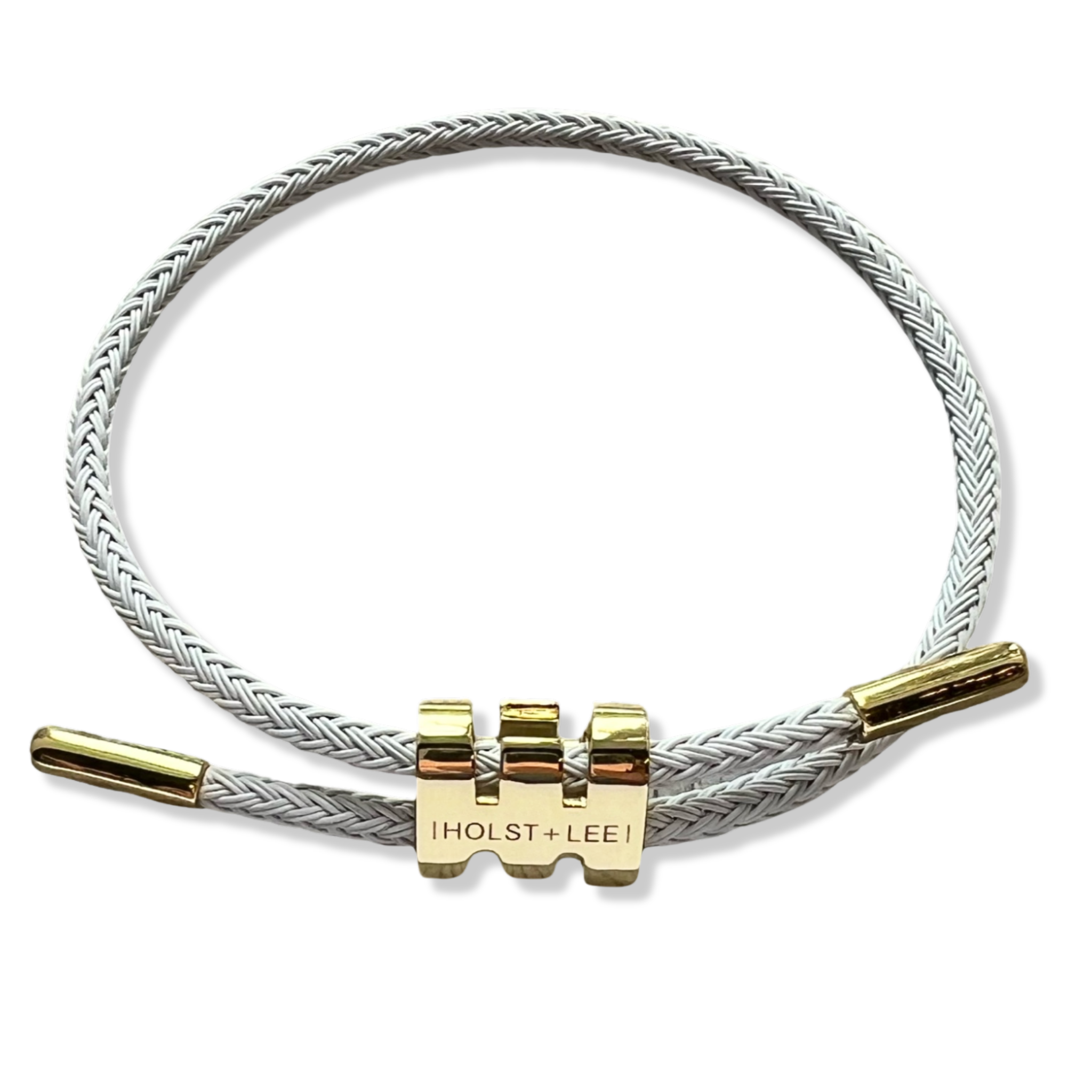White braided rope bracelet with gold sliding clasp by HOLST+LEE