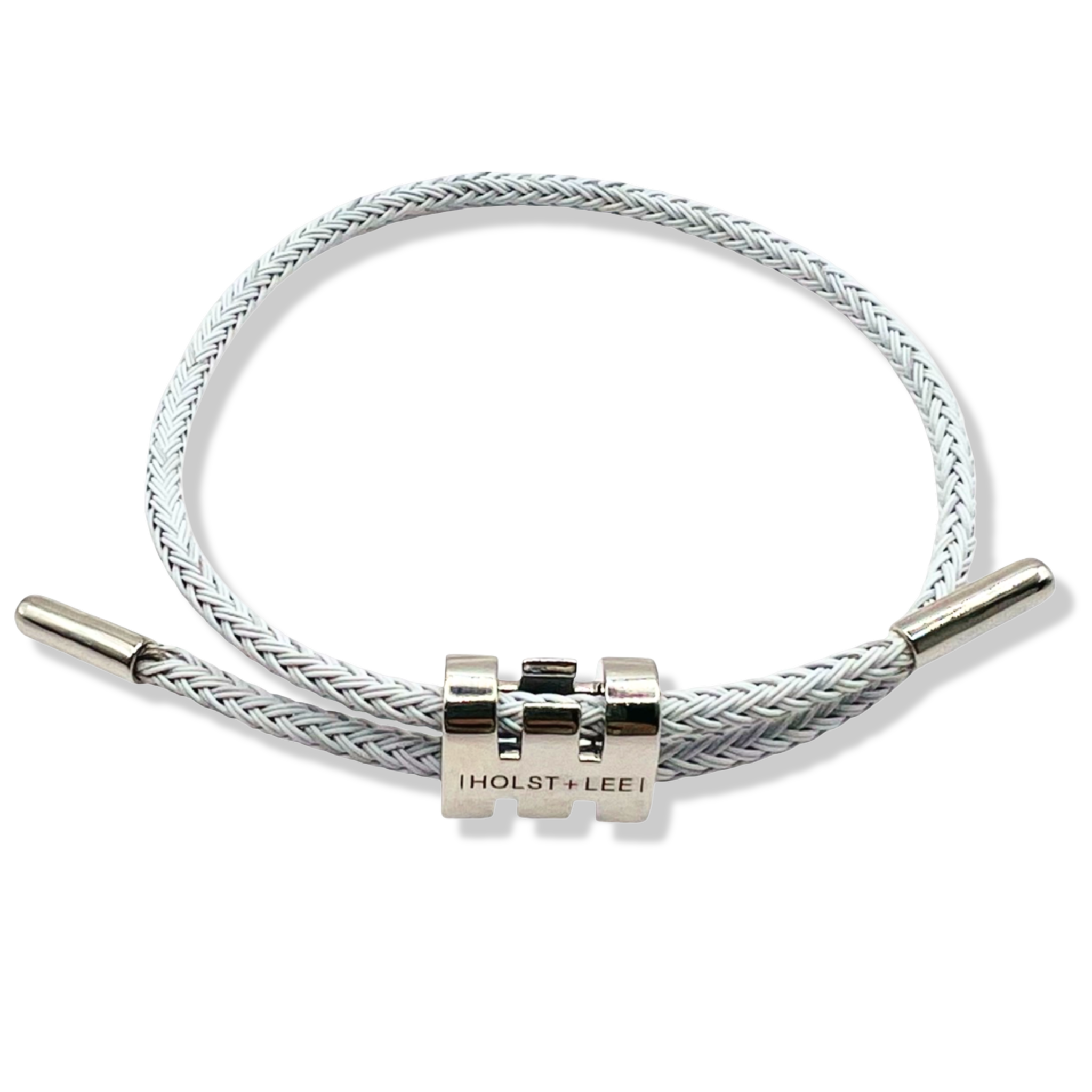 White braided rope bracelet with silver sliding clasp by HOLST+LEE