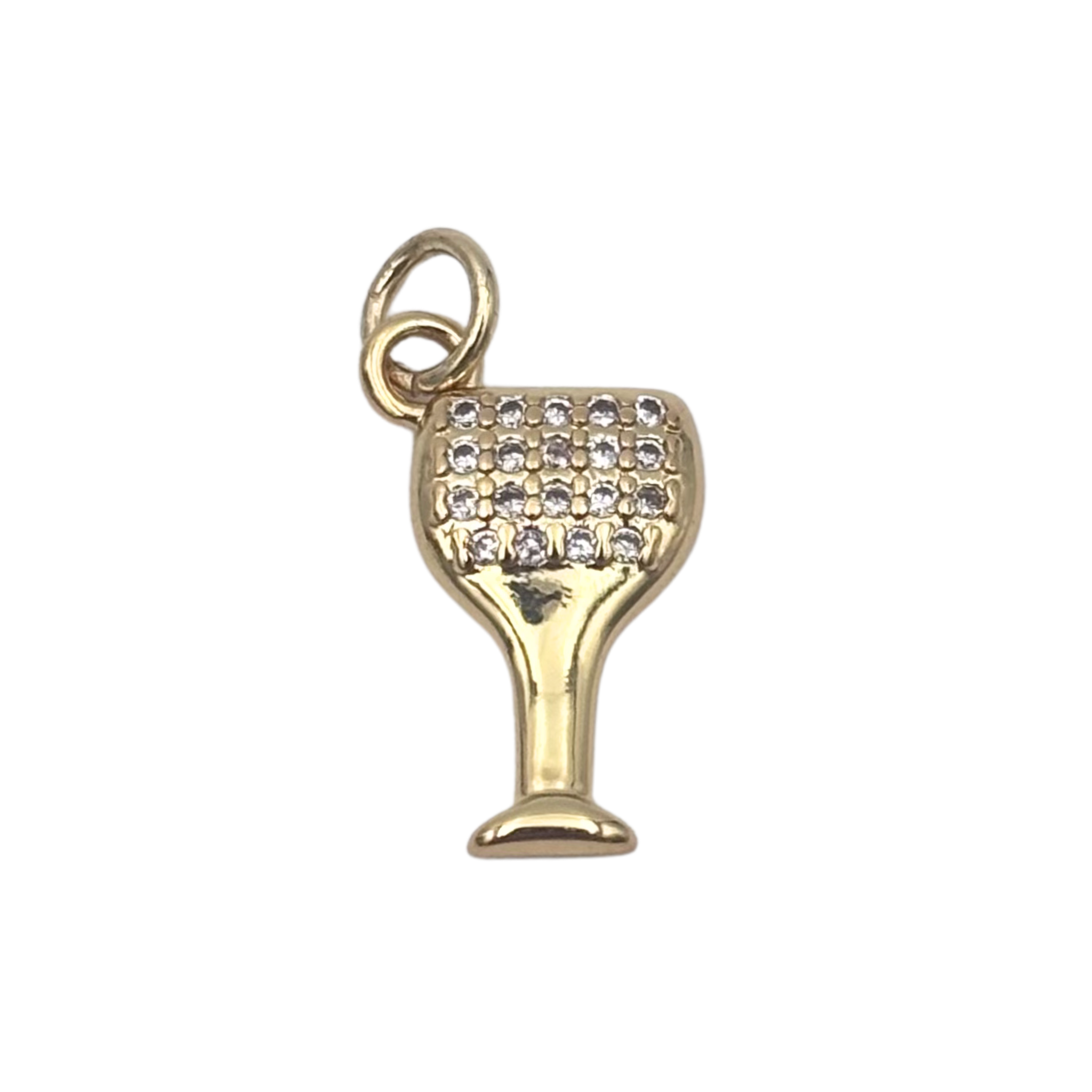Gold wine glass charm with pavé crystal upper bowl, polished lower bowl and stem by HOLST+LEE