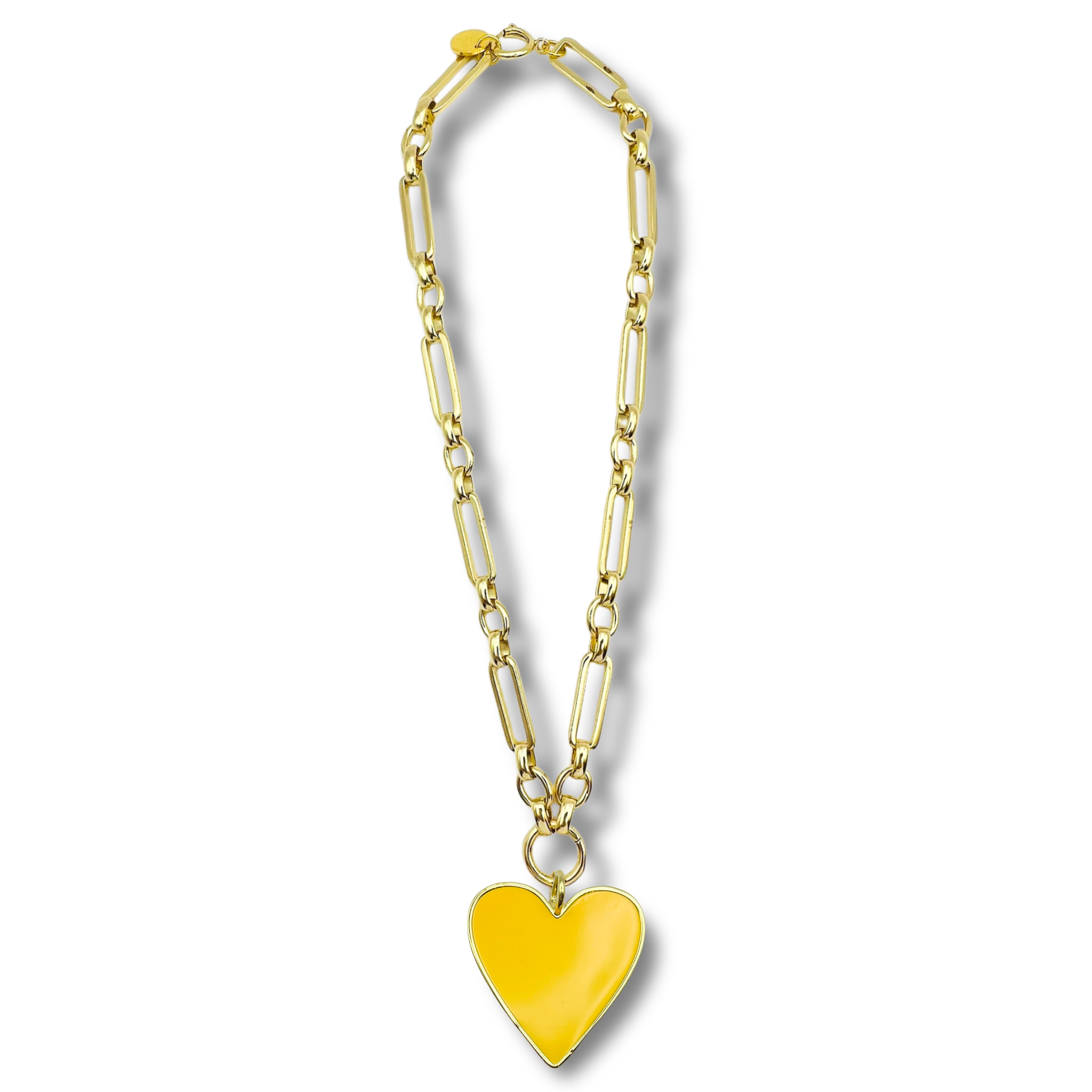 Yellow chunky link chain necklace with large gold heart pendant by HOLST+LEE