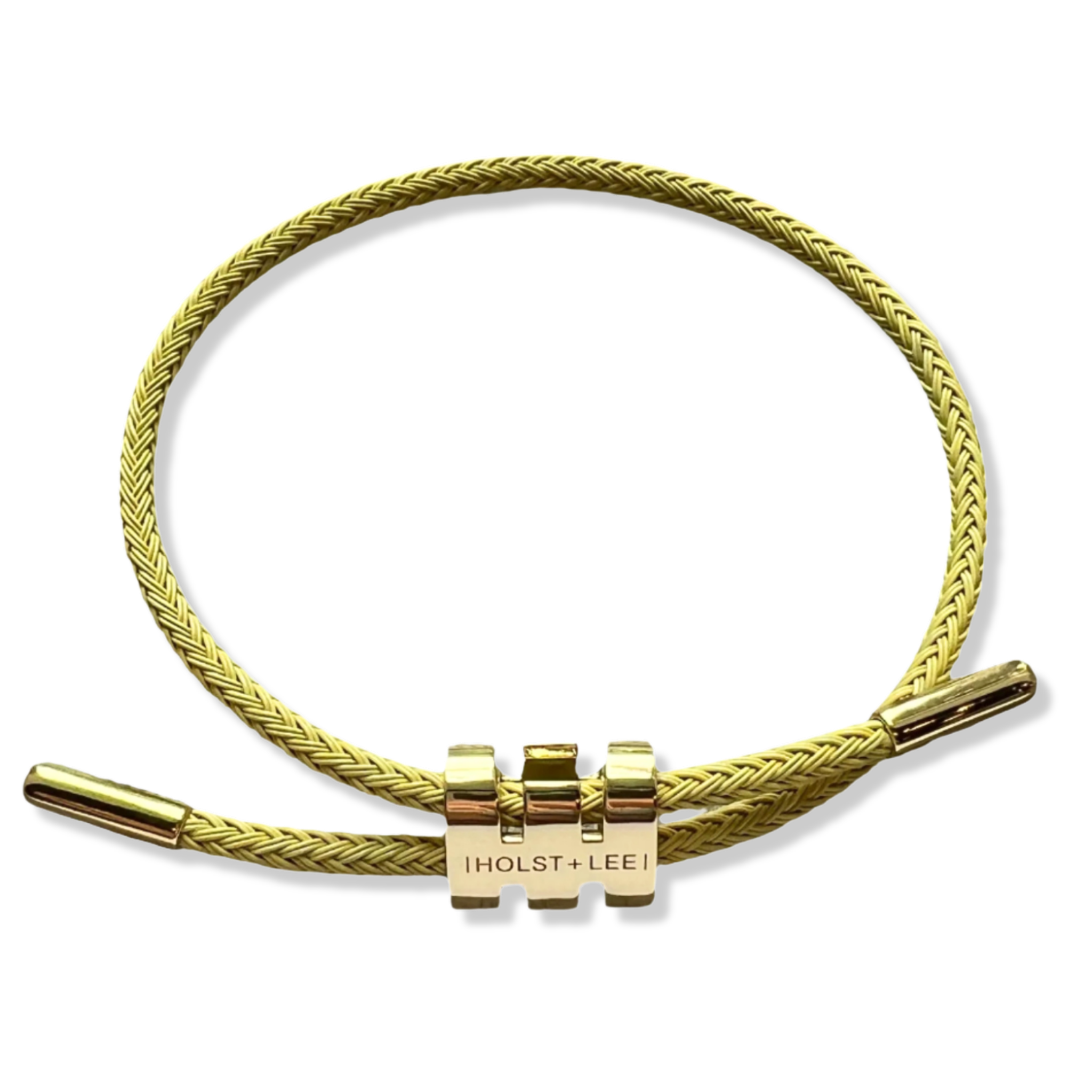 Yellow braided rope bracelet with gold sliding clasp by HOLST+LEE