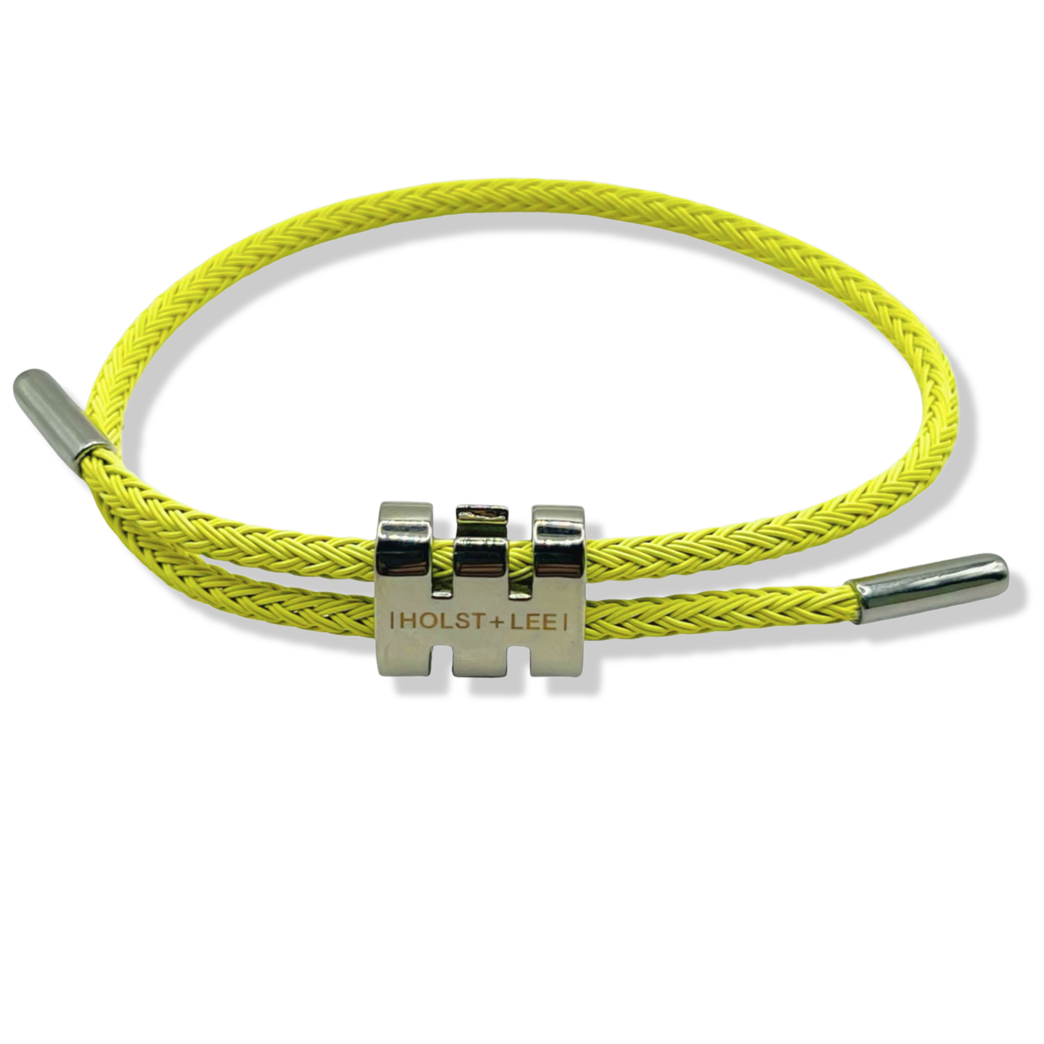 Yellow braided rope bracelet with silver sliding clasp by HOLST+LEE