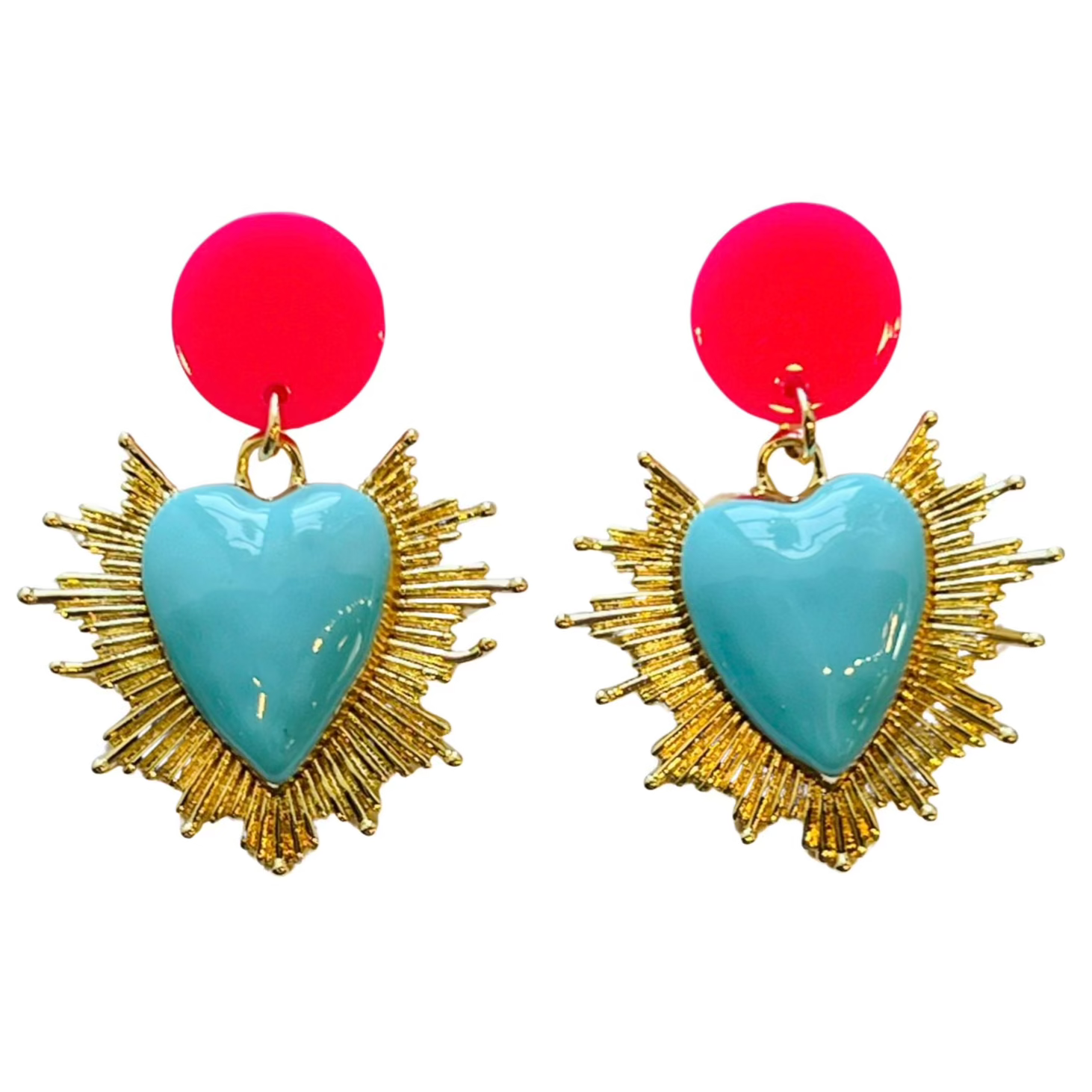 sacred heart earrings blue/pink