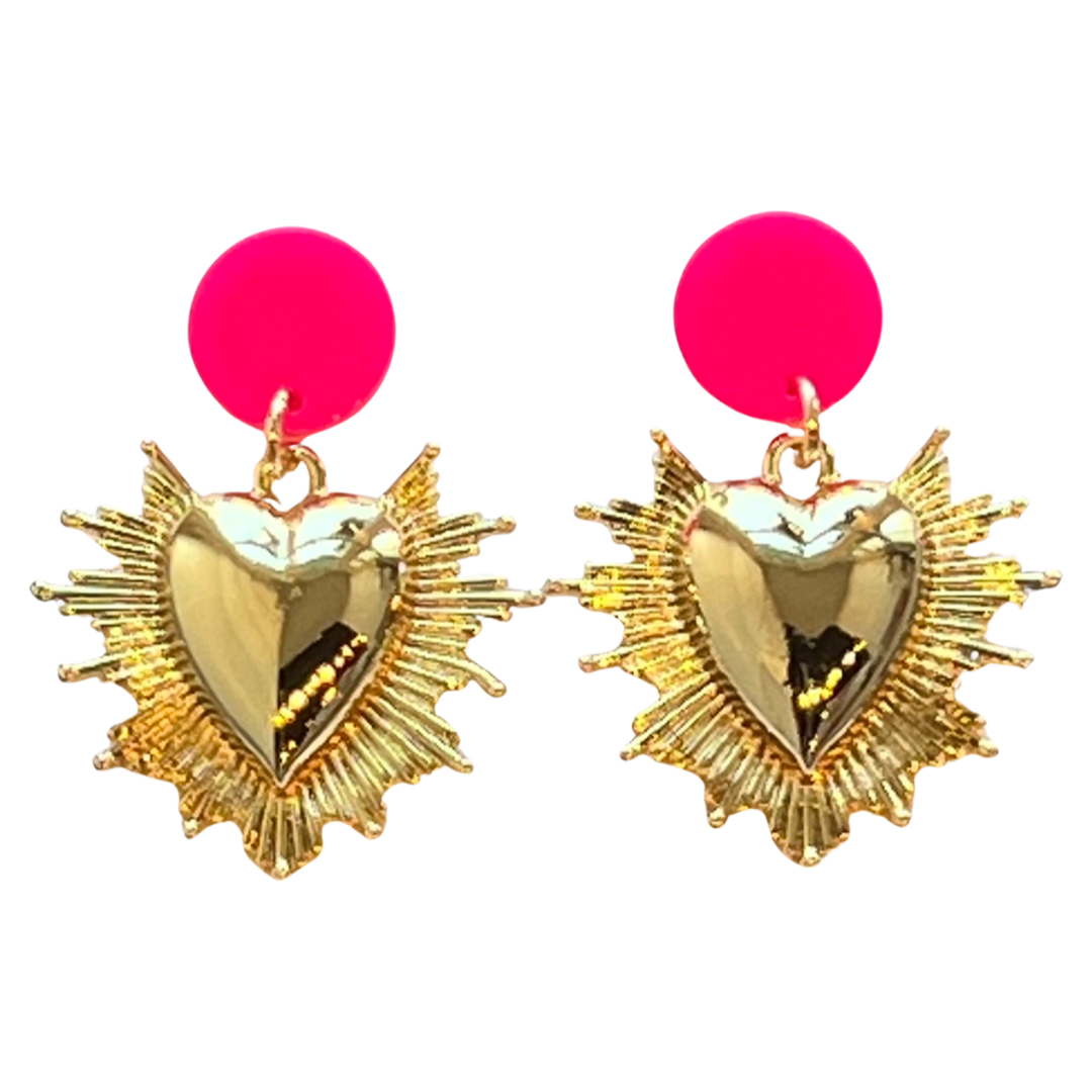 sacred heart earrings hot pink