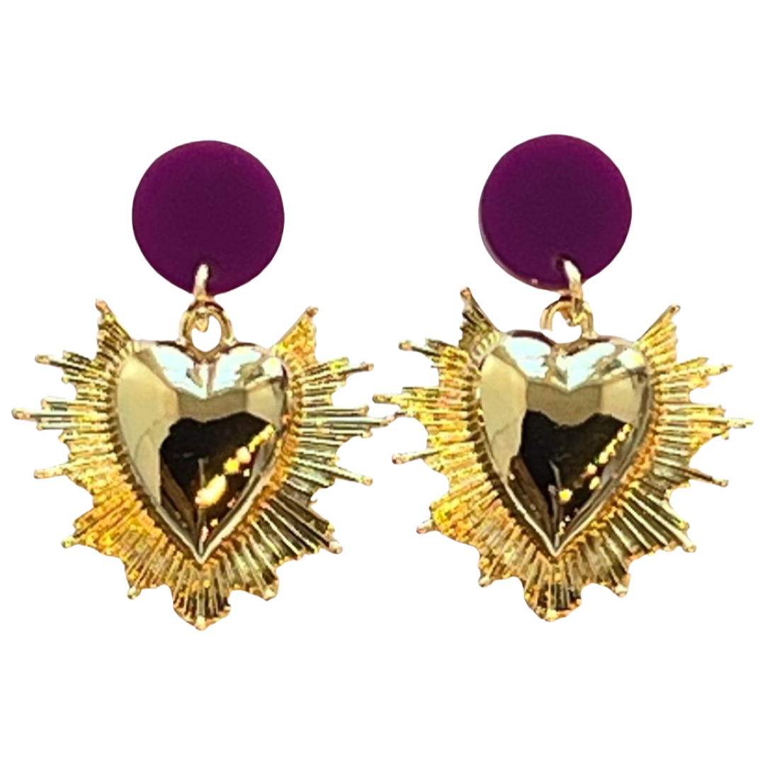 sacred heart earrings violet