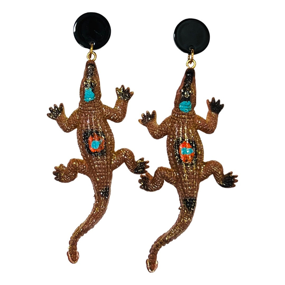 Alligator Earring Brown and Black