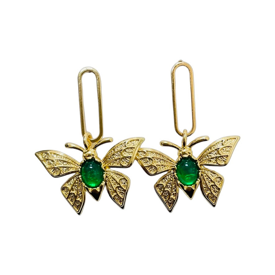 Vintage Butterfly Earrings Green