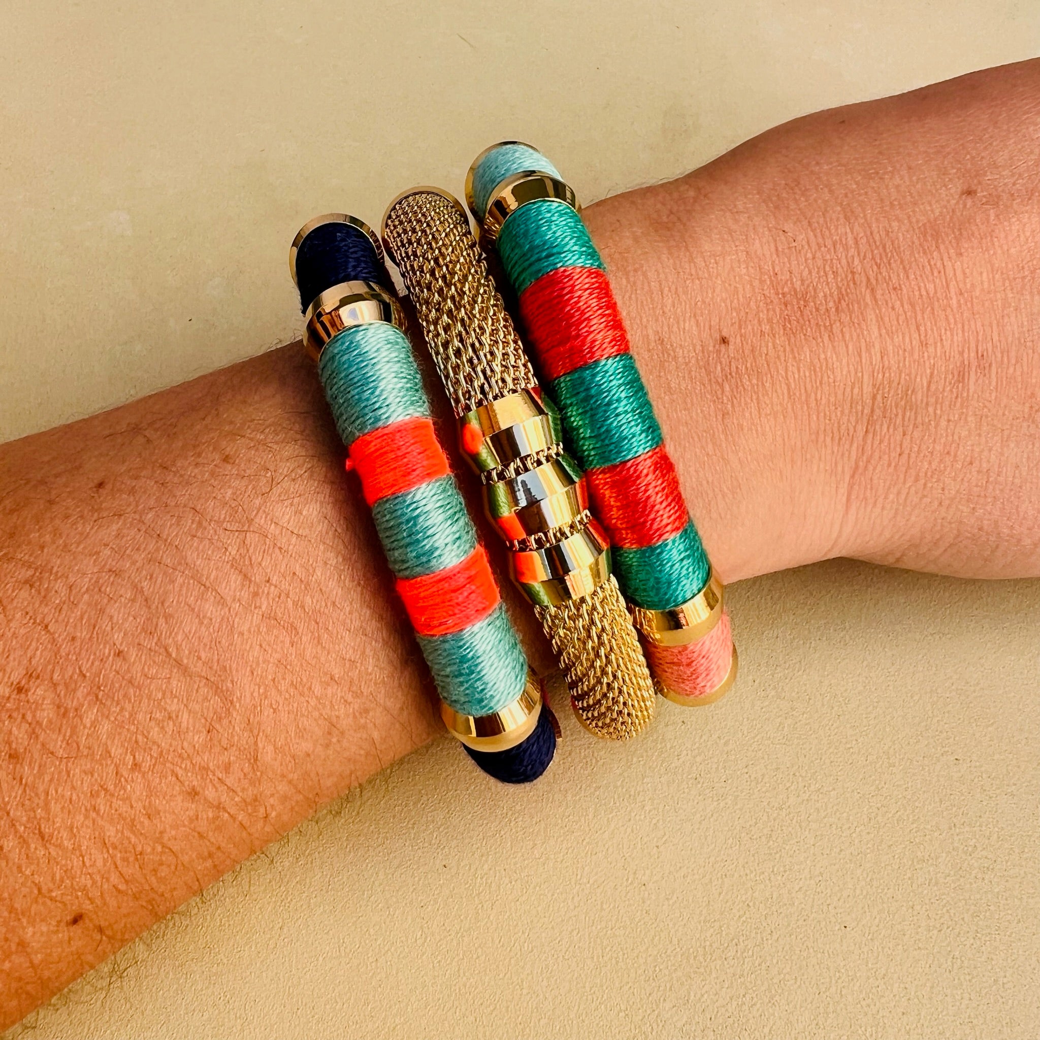 Gold Mesh Classic Bracelet Signature Magnetic Clasp Stacked