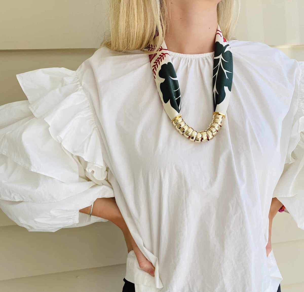 Classic Scarf Necklace Cream &amp; Forest