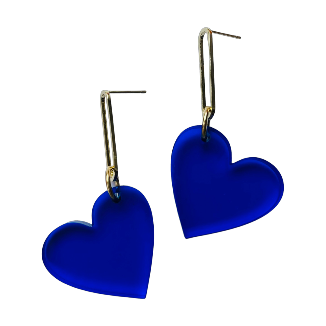 Neon Heart Drop Earrings Blue