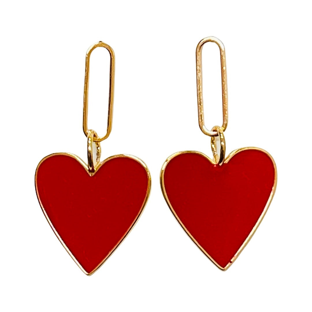 Statement beaded Red heart earrings for women, beaded hearts