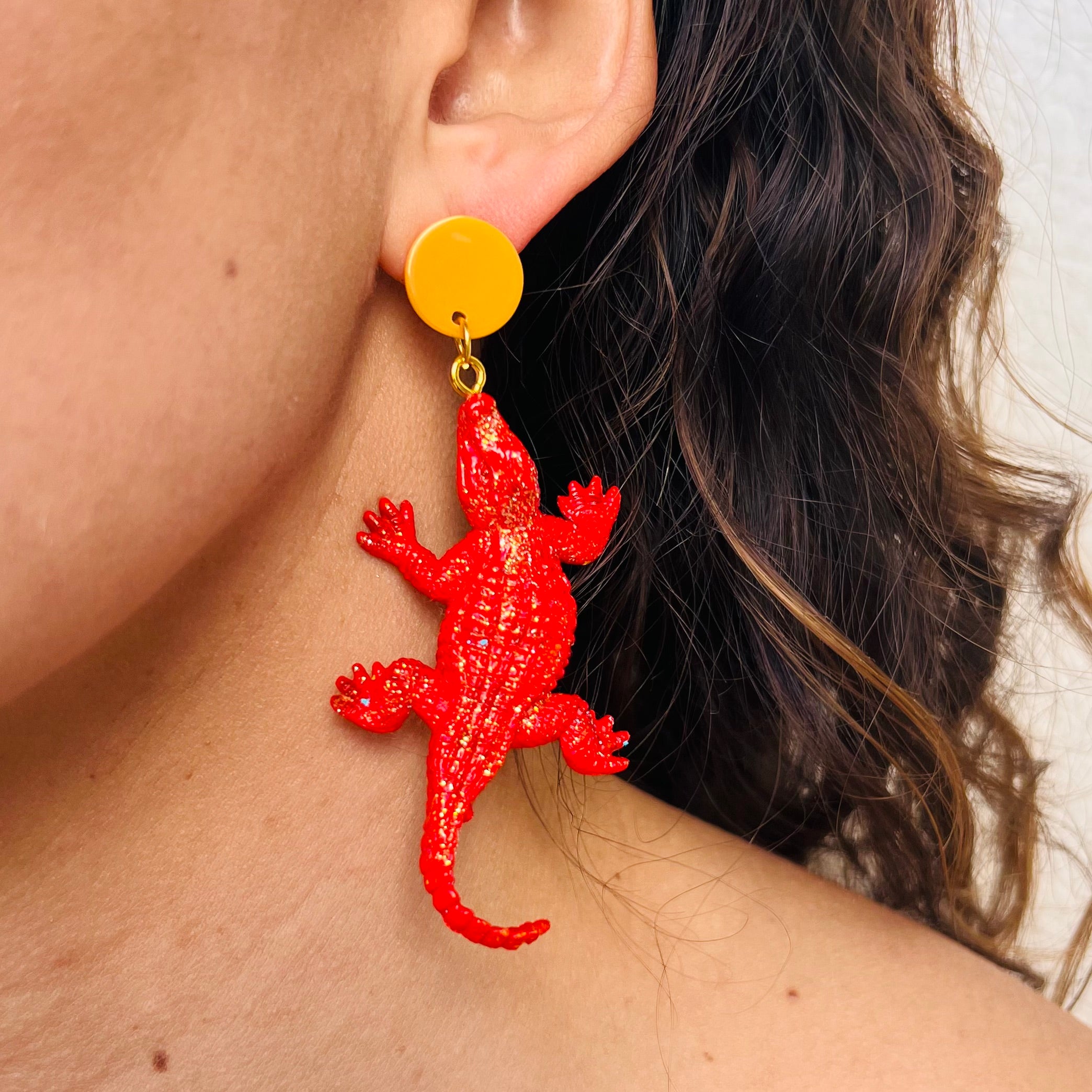 Alligator Earrings Red/Orange