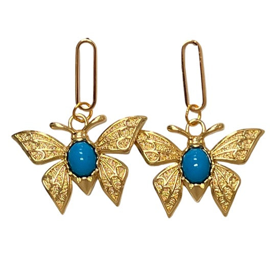 Vintage Butterfly Earrings Bright Blue