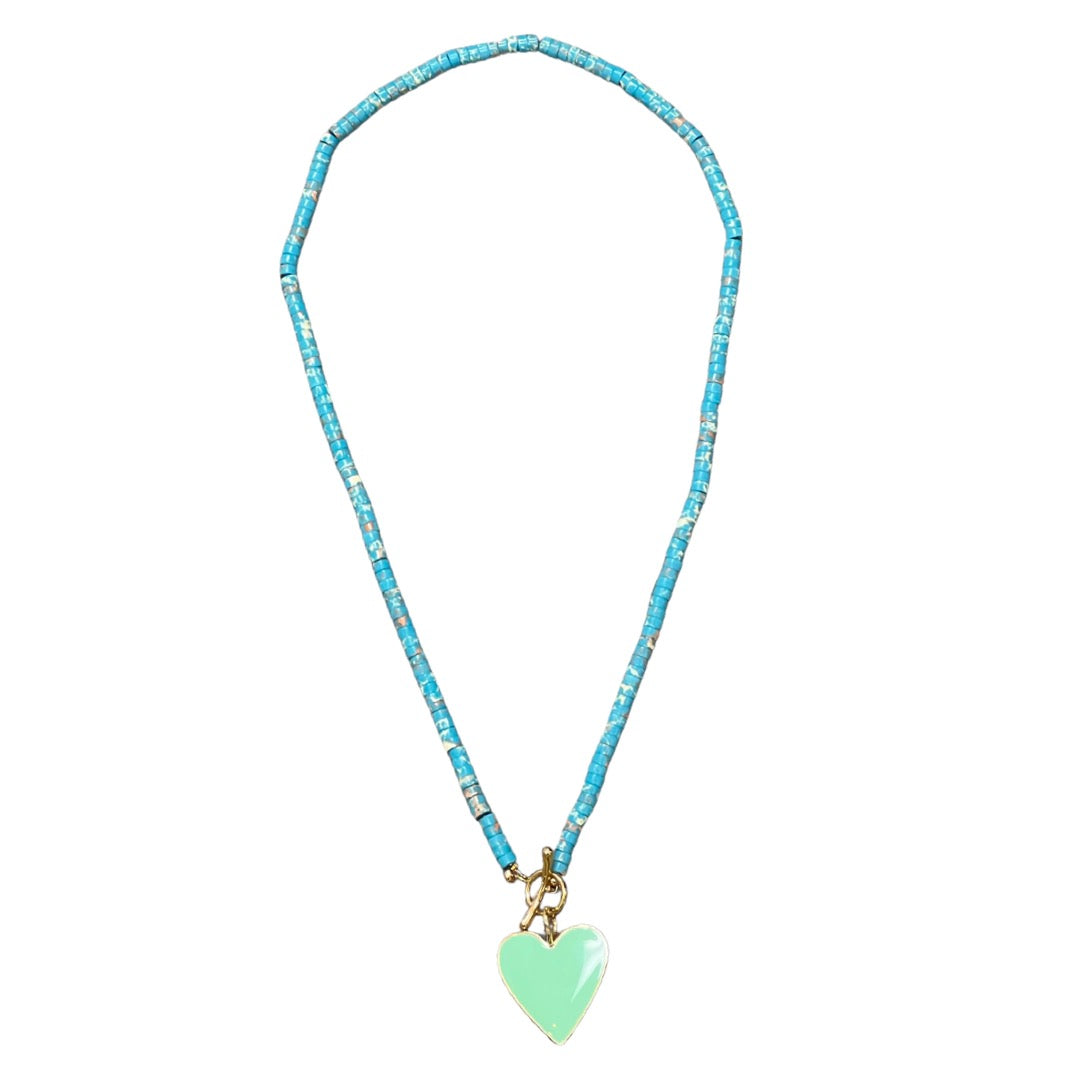 Semi Precious Heart Necklace Blue Turquoise