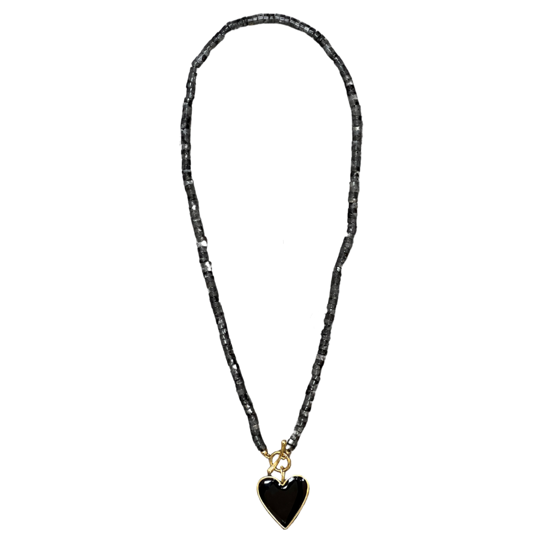 Semi Precious Heart Necklace Black Sodalite