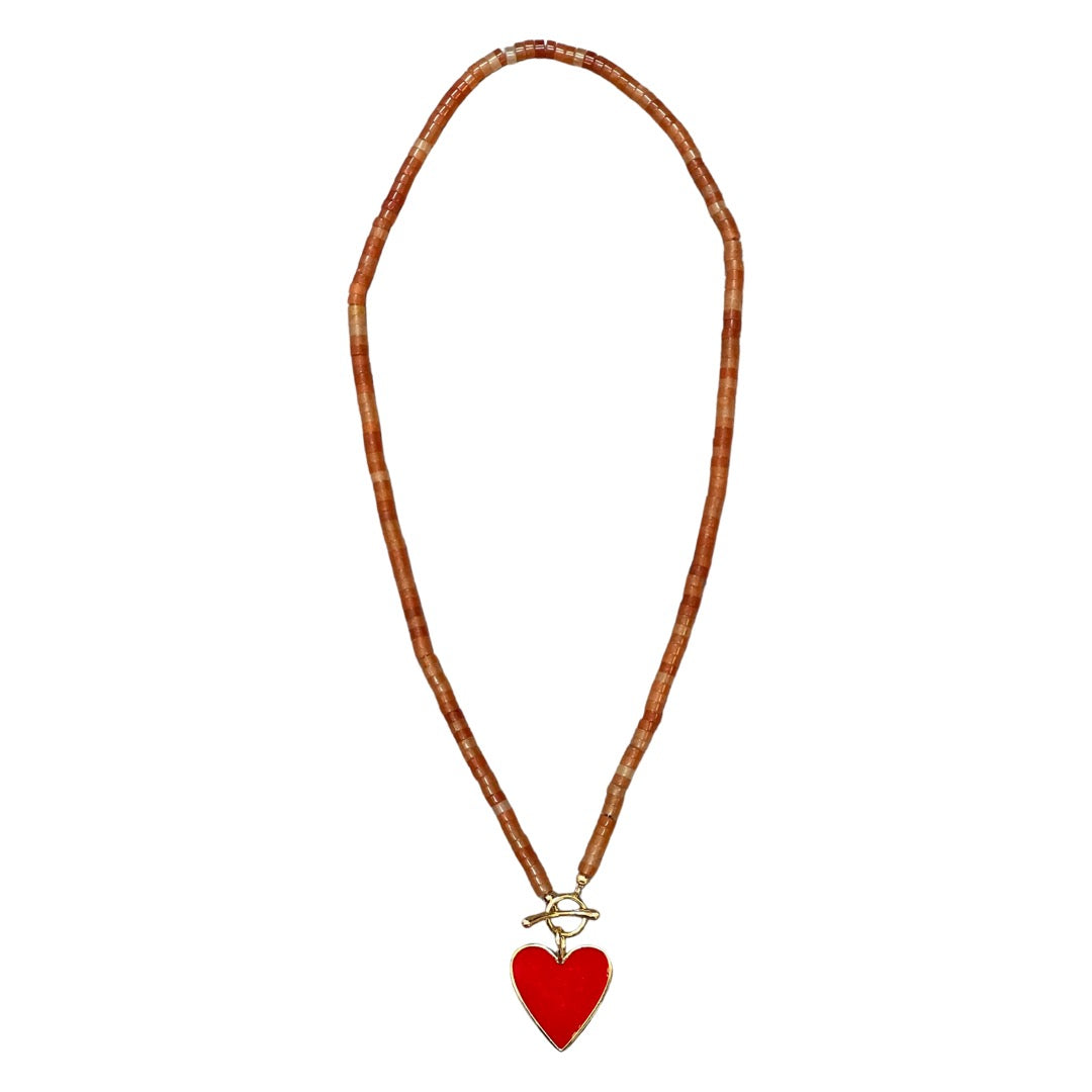 Semi Precious Heart Necklace Orange Aventurine