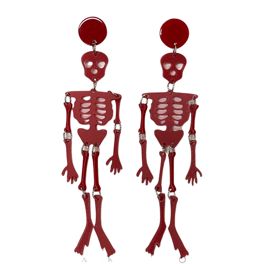 Skeleton Earrings Red
