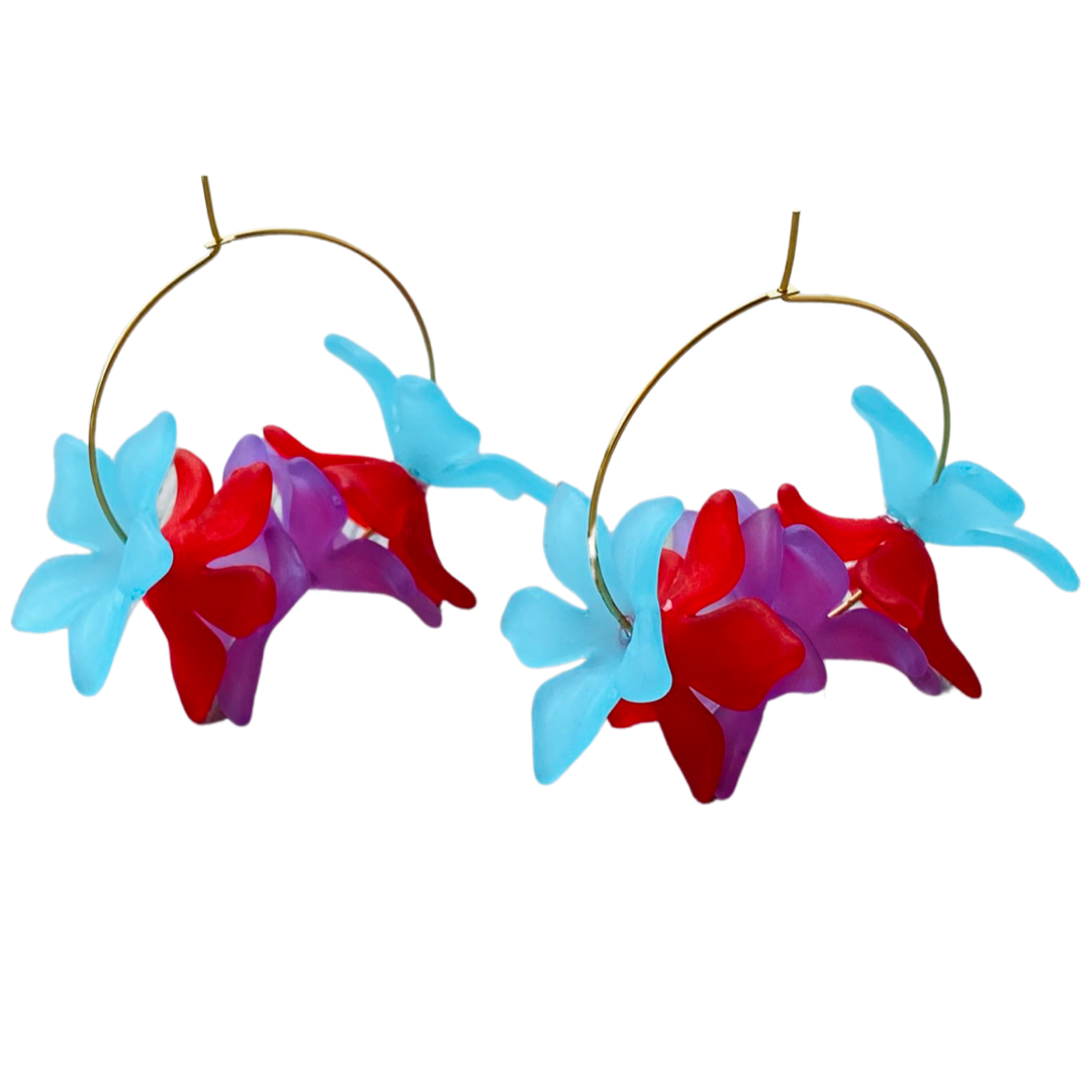 Floral Hoop Blue and Purple Earrings