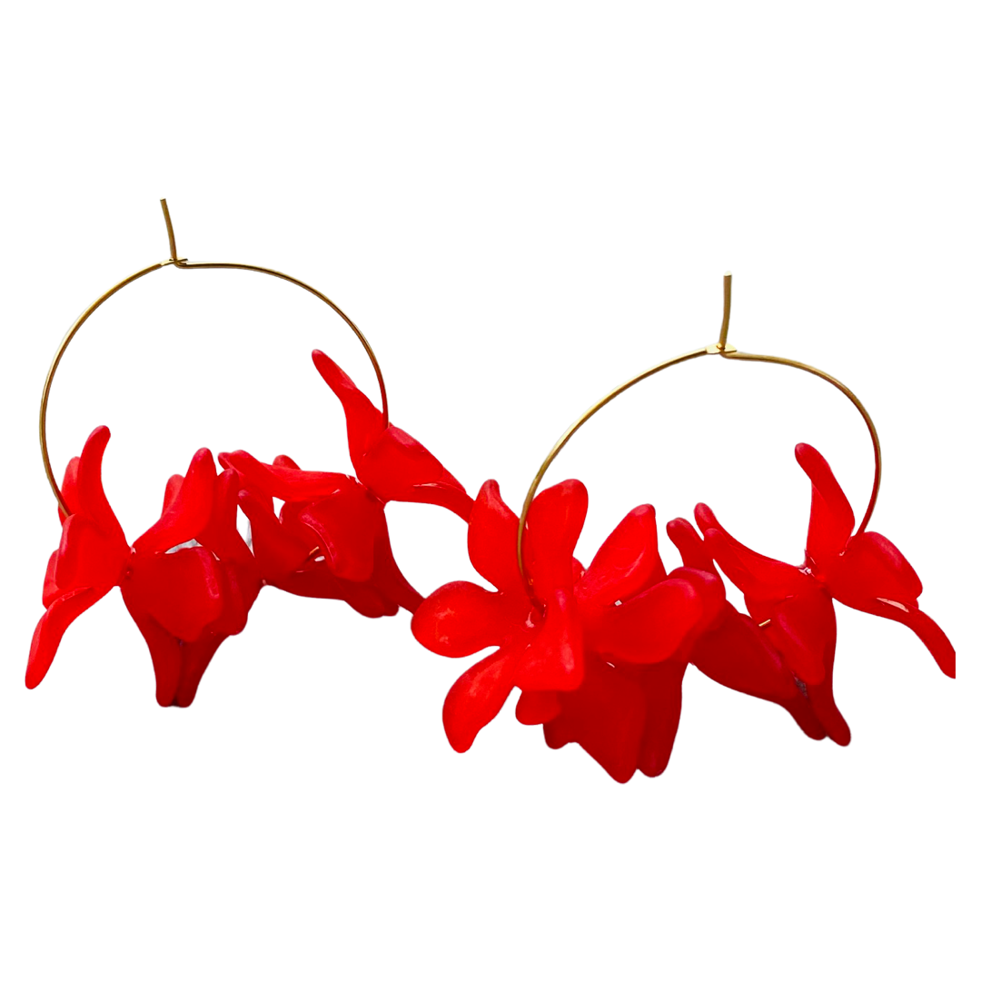 Floral Hoop Red Earrings