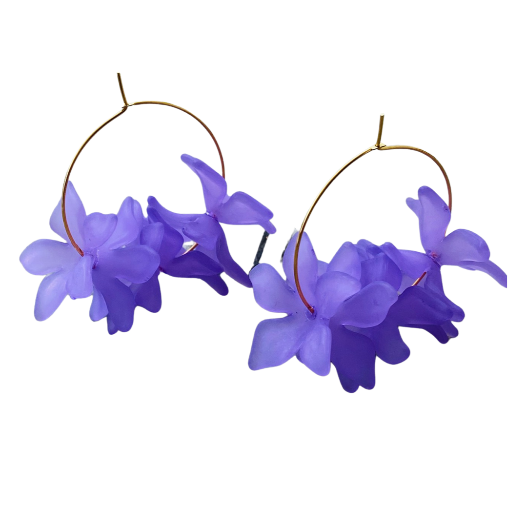 Floral Hoop Purple Earrings