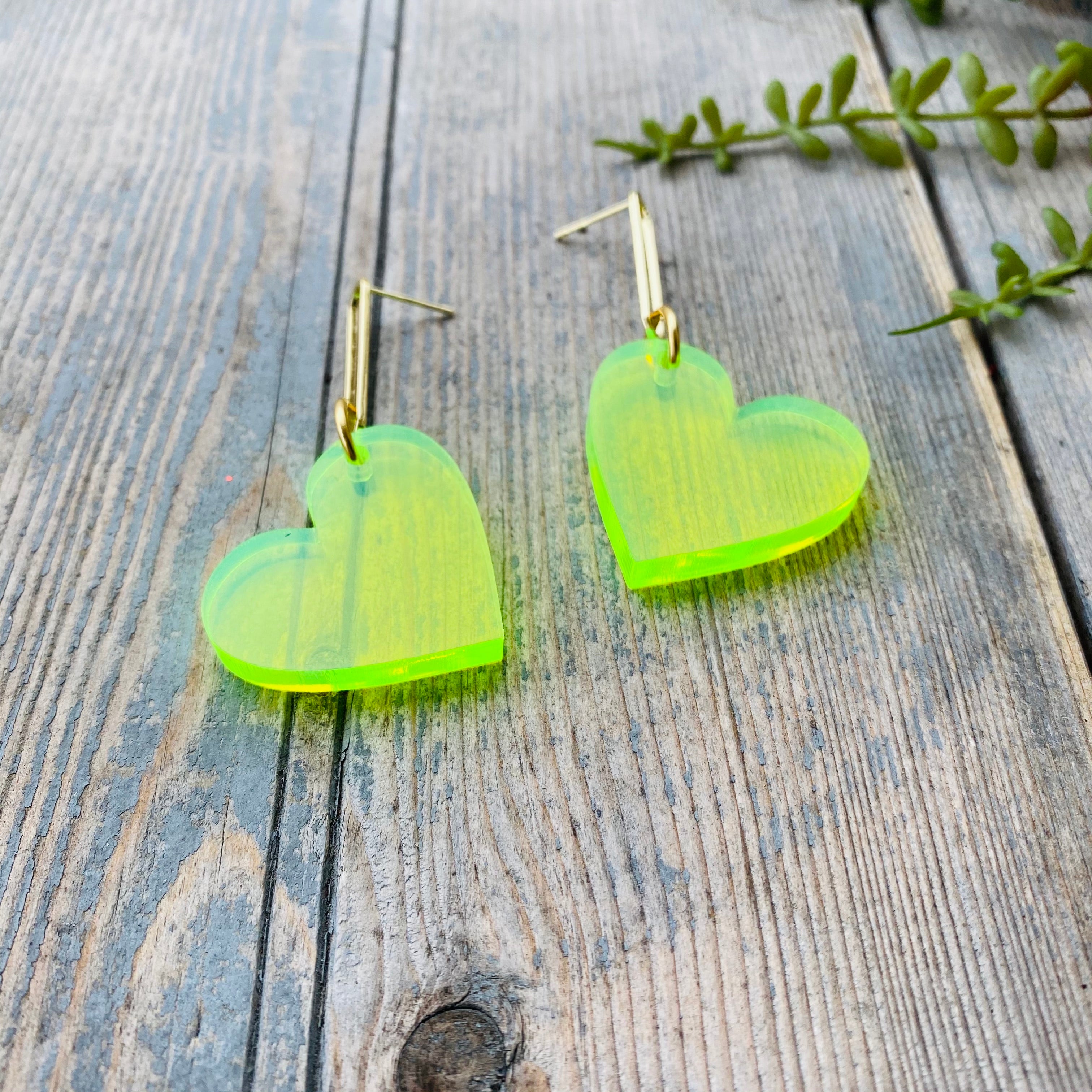 neon green and pink hearts