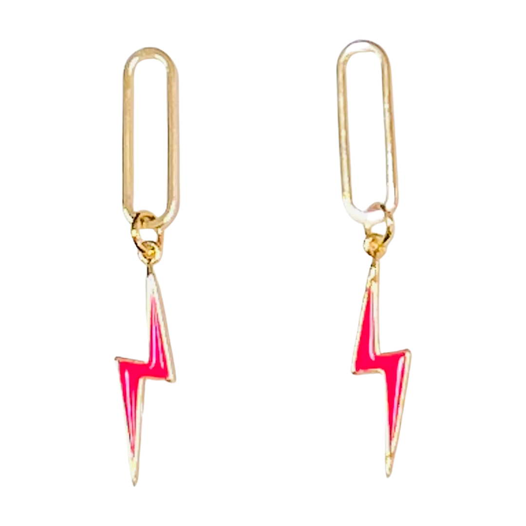 Pink lightning bolt earrings deals