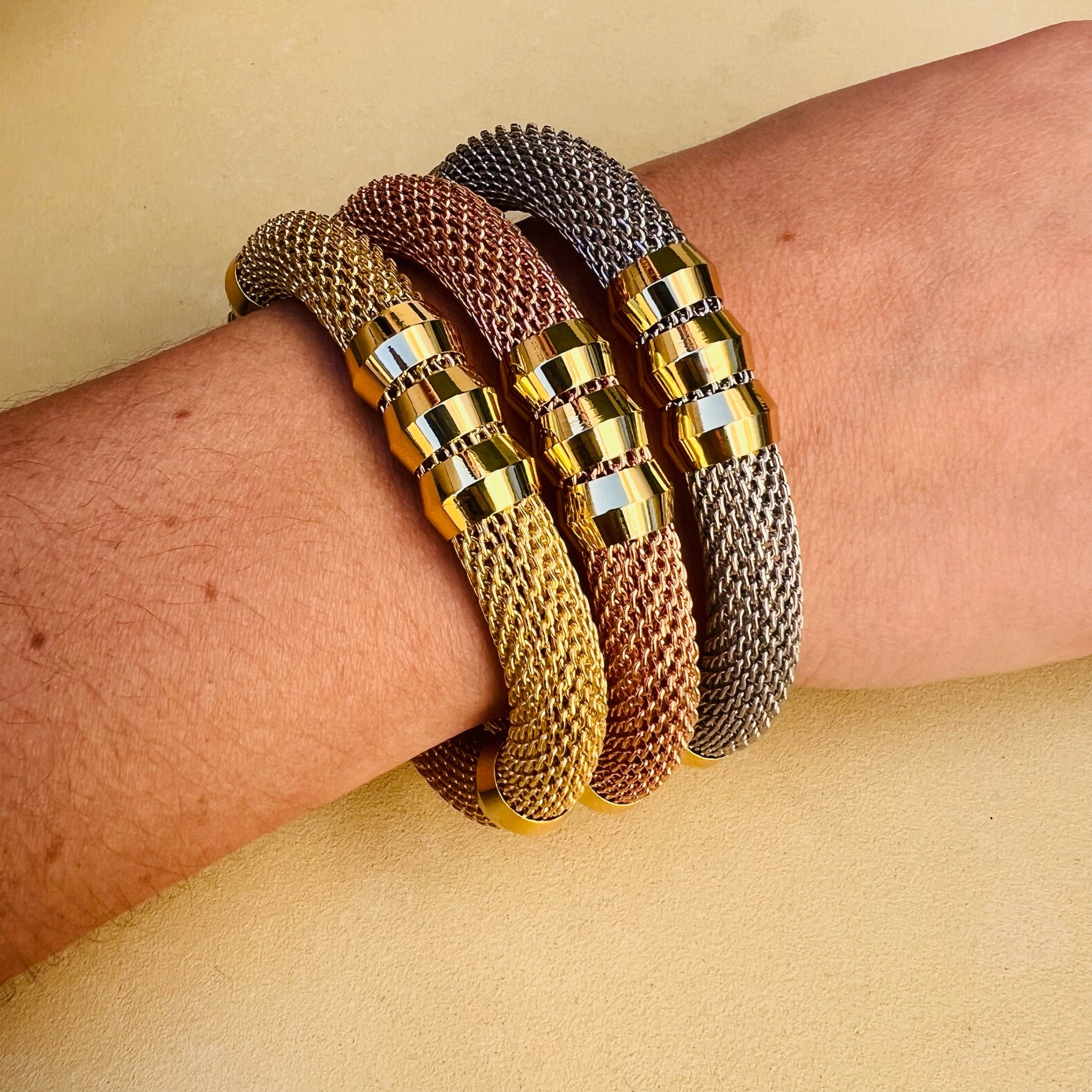 Mesh Classic Two Tone Bracelet Signature Magnetic Clasp 