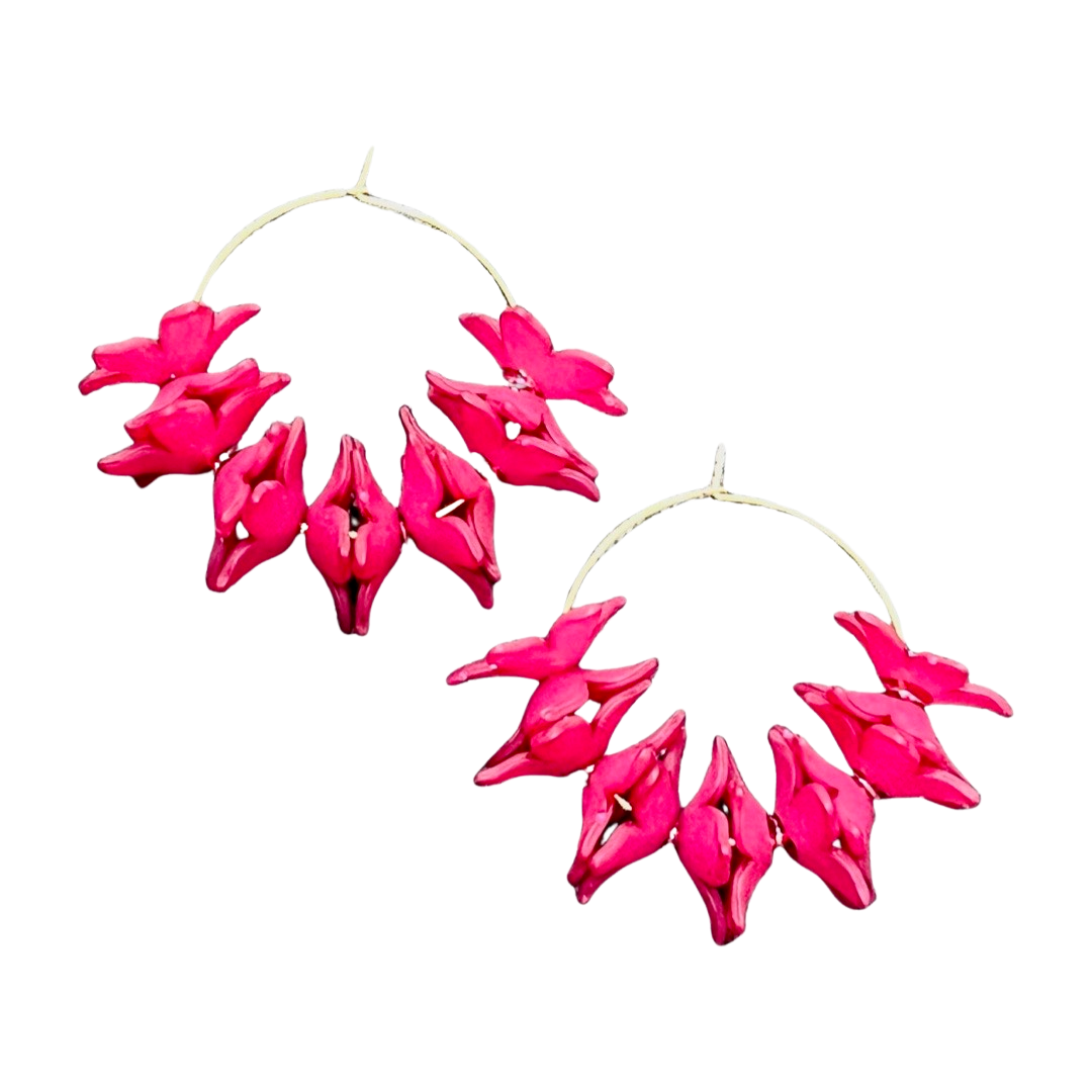Floral Hoop Earrings Fuchsia