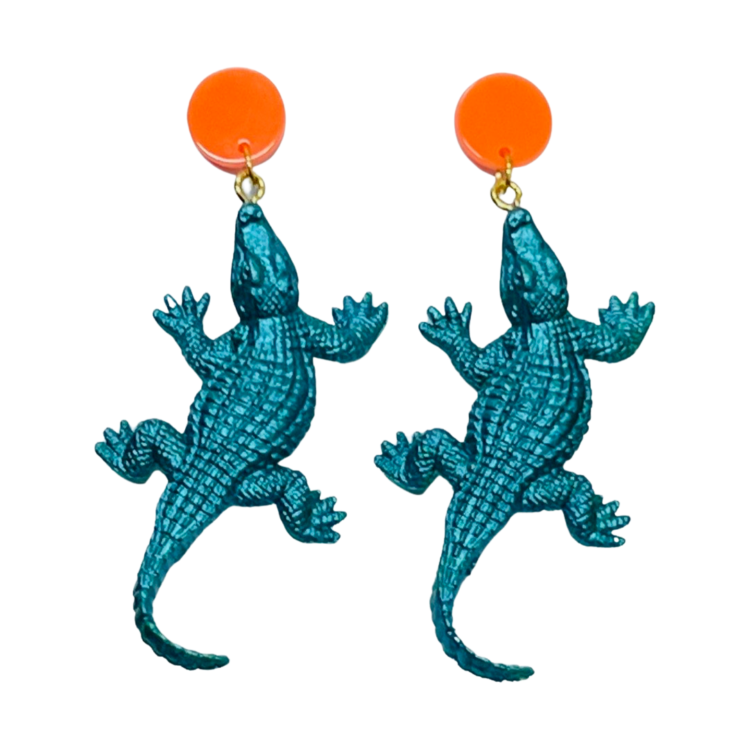Alligator Earrings Turquoise/Orange