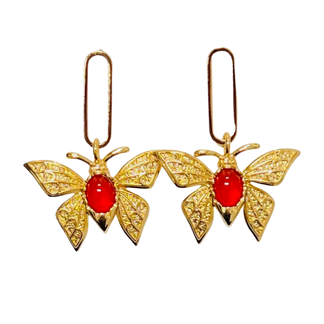 Vintage Butterfly Earrings Red