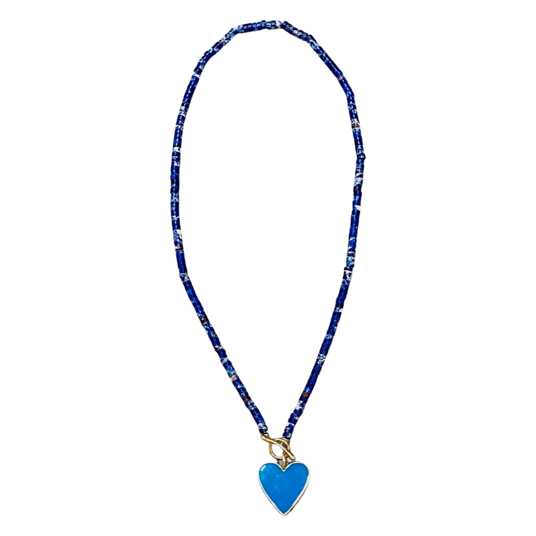 Semi Precious Heart Necklace Blue Sodalite
