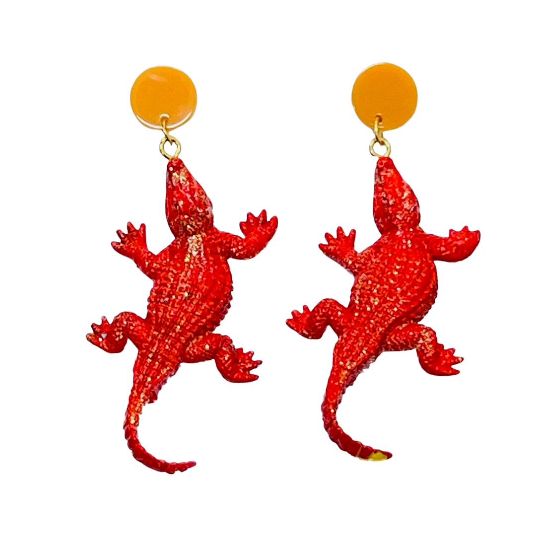 Alligator Earrings Red/Orange