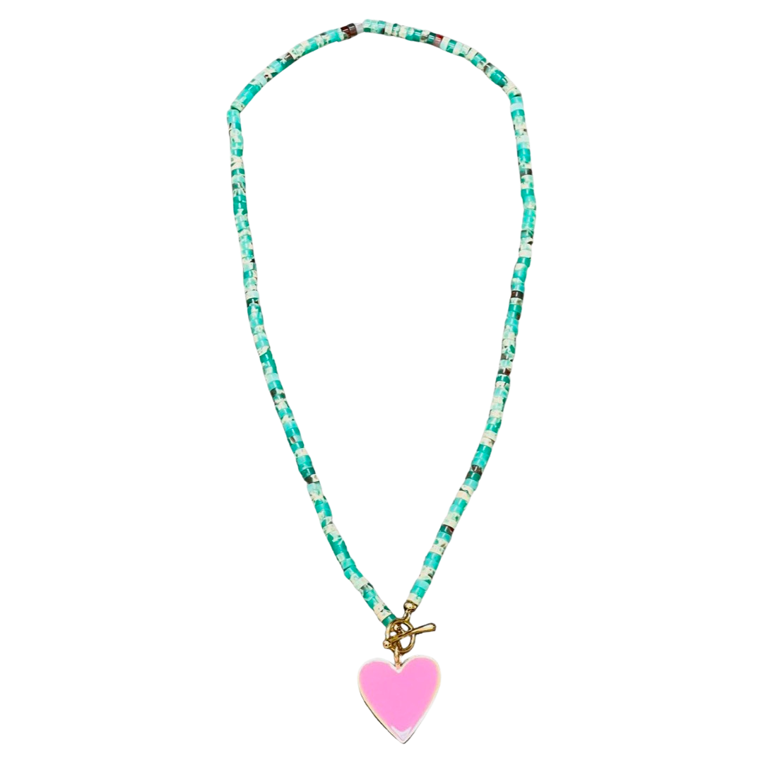 Semi Precious Heart Necklace Green Turquoise