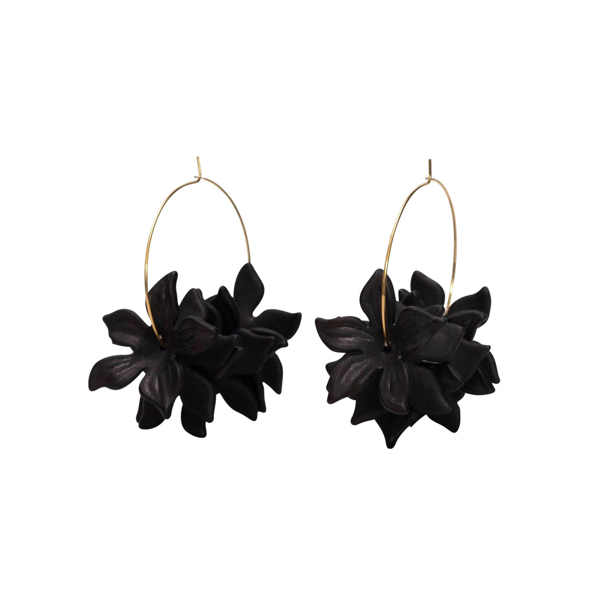 Floral Hoop Black Earrings